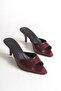 Burgundy Patent Leather Women's Kitten Heeled Slippers with Pointed Toe Cherry Red - 4