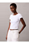 A- Woven Label 2X2 Rib Baby Tee Women's Crew Neck T-Shirt White