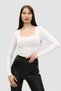 Women's Black Cream White Square Neck 3-Piece Crop Body - 6