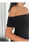 Women's Black Madonna Collar Off-Shoulder Body-Hugging Sandy Fabric Midi Length Invitation Dress - 4