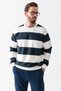 Men's Crew Neck 3-Strand Striped Sweatshirt Navy Blue - 25K 5790-1 - 2