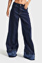 Women's Indigo Blue 7w5-50 Palazzo Fit Viscose Fabric Floral Embroidered Special Design Denim Jeans