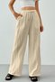 Ghassy Co. Women's 100% Cotton Muslin Ultra Light Palazzo Model Wide Leg Linen Blend Trousers - 2