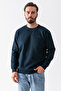 Men's Crew Neck Ornament Printed Interlock Sweatshirt Navy Blue - 25K 1218 - 2