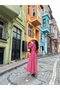 Hijab Red Daisy Poplin Flared Dress - 3