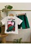 Stay Cool White T-Shirt -Green Striped Shorts - 4