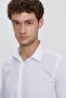 Men's White Long Sleeve Plain Fabric Hard Collar Pocketless Cotton Basic Slim Fit Shirt 1004250057_600 - 6