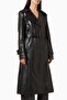 Black Size Coat - Faux Leather - 100% Polyester - Stylish Design with Adjustable Belt