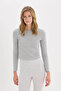 Coool Fitted Button Collar Rib Gray Women's Long Sleeve T-Shirt E7680Ax/Gr210 - 3