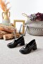 Women's Victorya Black Patent Leather 6 cm Heeled Lofer Shoes - 4