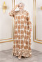 Oyster Patterned Viscose Long Hijab Dress Tsd250212 Mink - 4