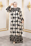 Oyster Patterned Viscose Long Hijab Dress Tsd250212 Beige - 4