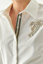 Floral Embroidered Grogen Stripe Long Sleeve Slim Fit Ecru Shirt - 4