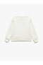 Three Thread Long Sleeve Crew Neck Bow Printed Sweatshirt - 4