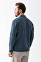 Men's Polo Neck Textured Cotton Sweatshirt Navy Blue - 25K 1099 - 8
