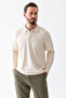 Men's Polo Neck Textured Cotton Sweatshirt Stone - 25K 1099 - 2