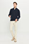Men's Navy Blue Cotton Zippered Bato Collar Jacquard Standard Fit Regular Cut Knitwear Sweater - 2