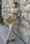 Women's Mink Linen Long Straight Double Suit