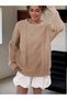 Women's Comfortable Fit Hair Knitted Patterned Crew Neck Daily Winter Mink Knitwear Sweater - 5