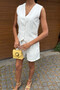 Women's White Flared Linen Double Short Suit - 4