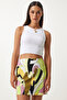 Patterned Mini Knitted Skirt Lfn0104 Pistachio Green Black - 2