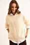 Women's Ecru Zigzag Knitted Oversize Sweater Kzk-19000970 - 7
