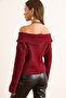 Women's Burgundy Madonna Collar Soft Textured Beard Sweater Kzk-19000974 - 6