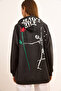 Women's Anthracite Skeleton Printed Hooded Oversize Sweatshirt Swt-19000723 - 4