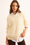 Women's Ecru Zigzag Knitted Oversize Sweater Kzk-19000970 - 6