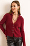 Women's Burgundy Collar Button Detailed V Beard Cardigan Hrk-19000369 - 4