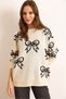 Women's Ecru Bow Detailed Oversize Knitwear Sweater Kzk-19000971 - 3