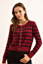 Women's Burgundy Striped Button Detailed Soft Textured Beard Cardigan Hrk-19000367 - 2