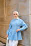Women's Ribbed Waist Poplin Shirt Blue - 2