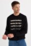 Unisex Oversize Wide Cut Cotton Soft Textured Crew Neck Printed Black Sweatshirt with Fleece Inside - 2