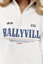 Unisex Oversized Half Zip Sweatshirt Rallyvill Text Printed White - 3 Thread Ş Fleece-Lined Fleece - 4
