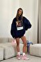 Women's Oversize Sweat Dress Navy Blue – 3 Thread Raised, Crew Neck, Pantone - Princess Printed - 2