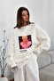 Women's Oversize Sweat Dress White - 3 Thread Raised, Crew Neck, Pantone - Princess Printed - 5