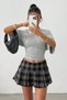 Women's Gray Bat Sleeve Waist Seat Cotton T-Shirt - 3