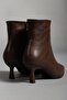 Women's Bitter Brown Pointed Toe Zippered Stiletto Leather Ankle Boots - 5
