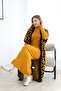 Turtleneck Long Sleeve Ribbed Stripe Patterned Dress Jacquard Paneled Ankle Length Vest Double Knitwear Set - 4