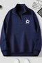 Navy Blue Zippered Dikyaka Sweatshirt - Drop Heart Printed - Winter Hooded Fabric