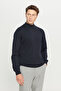 Men's Navy Blue Cotton Standard Fit Regular Cut Half Turtleneck Knitwear Sweater - 3