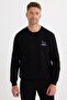 Unisex Relax Fit Cotton Soft Textured Crew Neck Printed Black Sweatshirt with Fleece Inside - 4