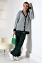 V-Neck Long Sleeve Jacquard Panel Button Soft Textured Cardigan Straight Pipe Leg Pants Double Knitwear Suit - 5