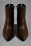 Women's Bitter Brown Pointed Toe Zippered Stiletto Leather Ankle Boots - 2