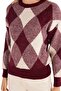 Women's Slim Fit Slim Fit Crew Neck Patterned Burgundy Sweater - 3