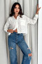 Women's White Striped Loose Shirt – Pocketed & Lightweight Textured - 3