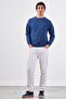 Men's Regular Fit Crew Neck Light Navy Blue Sweatshirt - 3