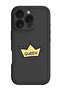 iPhone 16 Pro Black Protective Liquid Silicone Shockproof Case - Queen crown