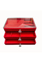 Red Jewelry Box with 3 Tier Velvet Drawers